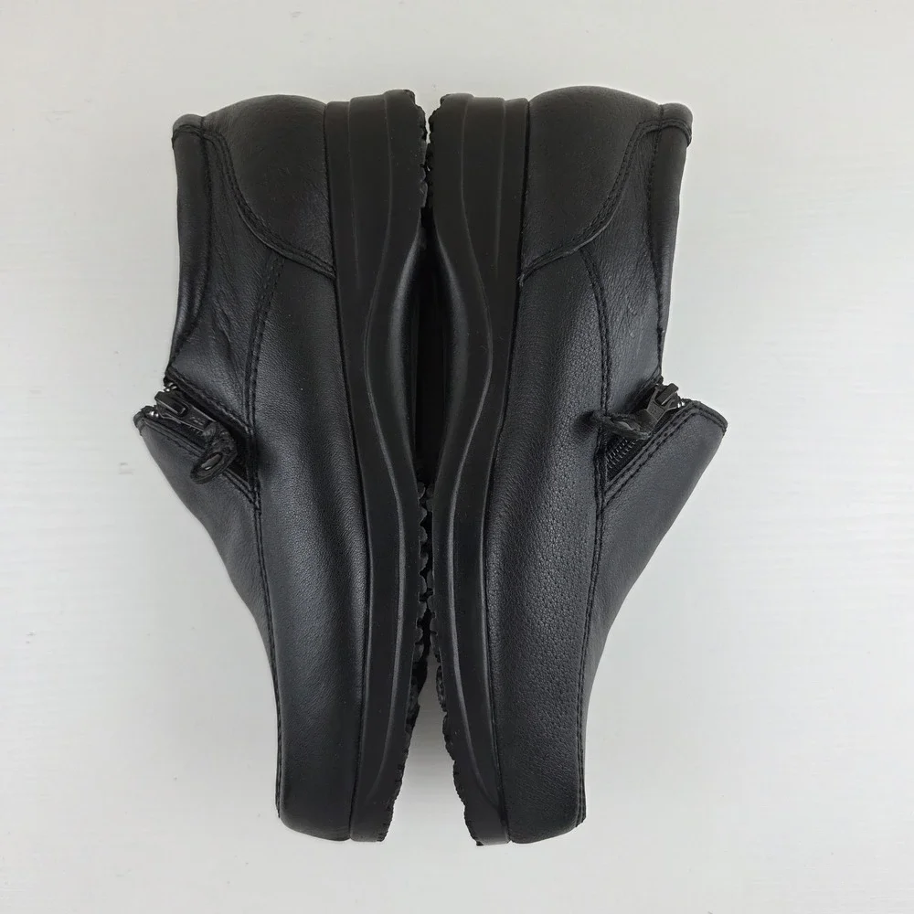 Dr. Scholl's Shoes Black Leather Double Air-Pillo Slip-On Zip Loafers Wmns 10 W